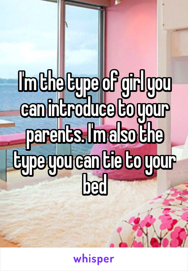 I'm the type of girl you can introduce to your parents. I'm also the type you can tie to your bed