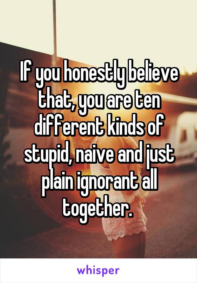 If you honestly believe that, you are ten different kinds of stupid, naive and just plain ignorant all together. 