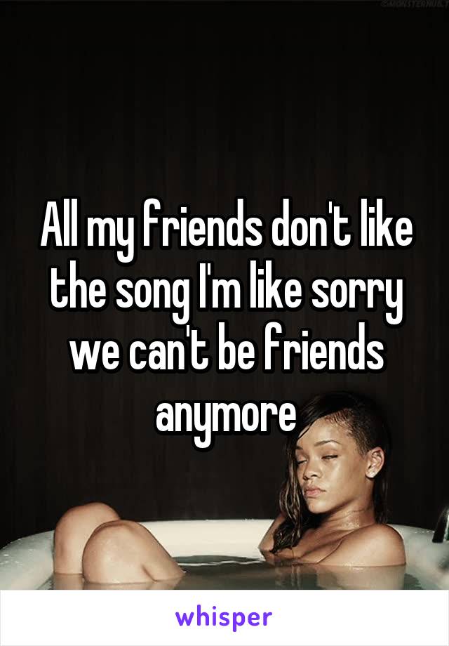 All my friends don't like the song I'm like sorry we can't be friends anymore