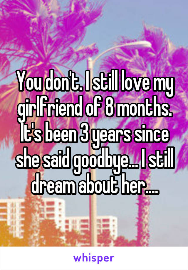 You don't. I still love my girlfriend of 8 months. It's been 3 years since she said goodbye... I still dream about her....