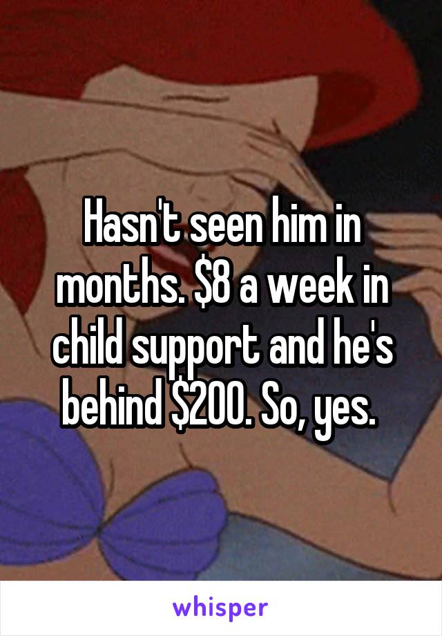 Hasn't seen him in months. $8 a week in child support and he's behind $200. So, yes. 