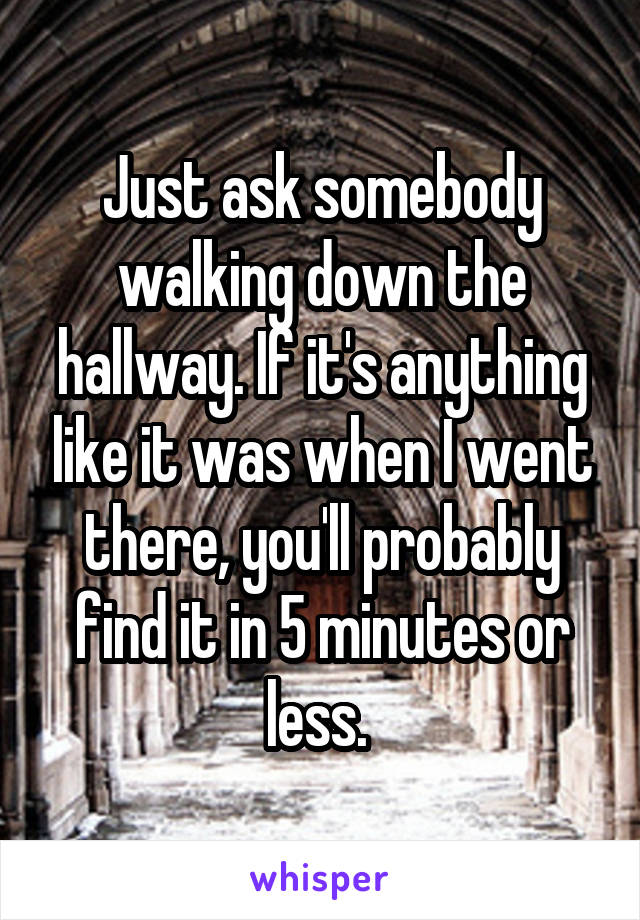 Just ask somebody walking down the hallway. If it's anything like it was when I went there, you'll probably find it in 5 minutes or less. 