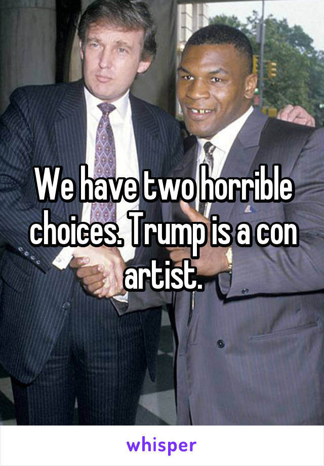 We have two horrible choices. Trump is a con artist.