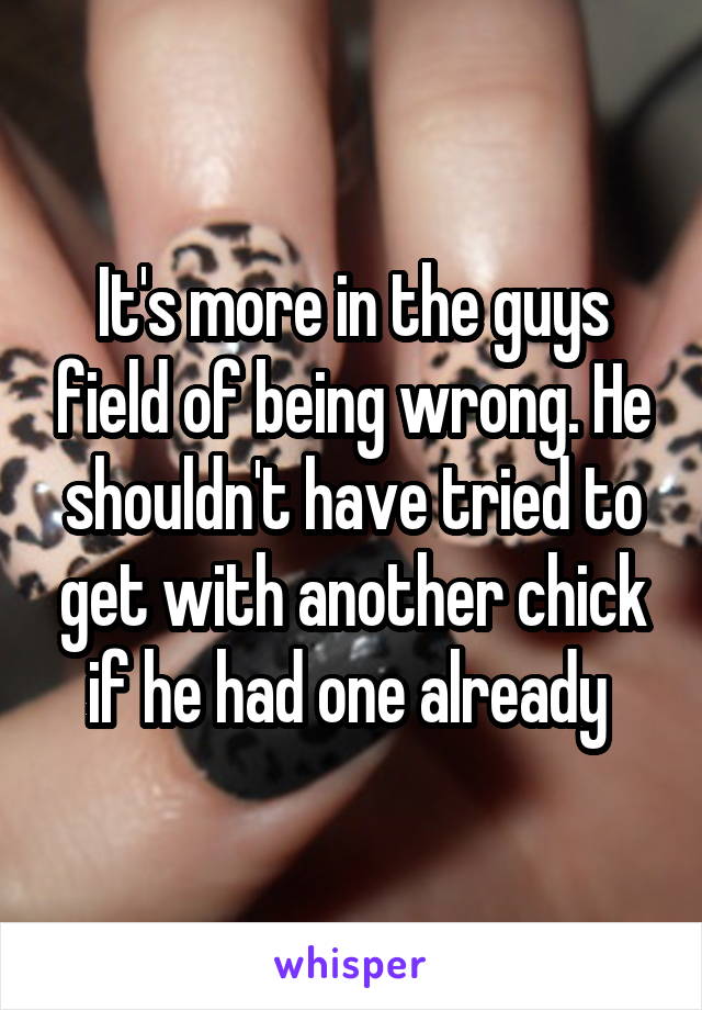 It's more in the guys field of being wrong. He shouldn't have tried to get with another chick if he had one already 