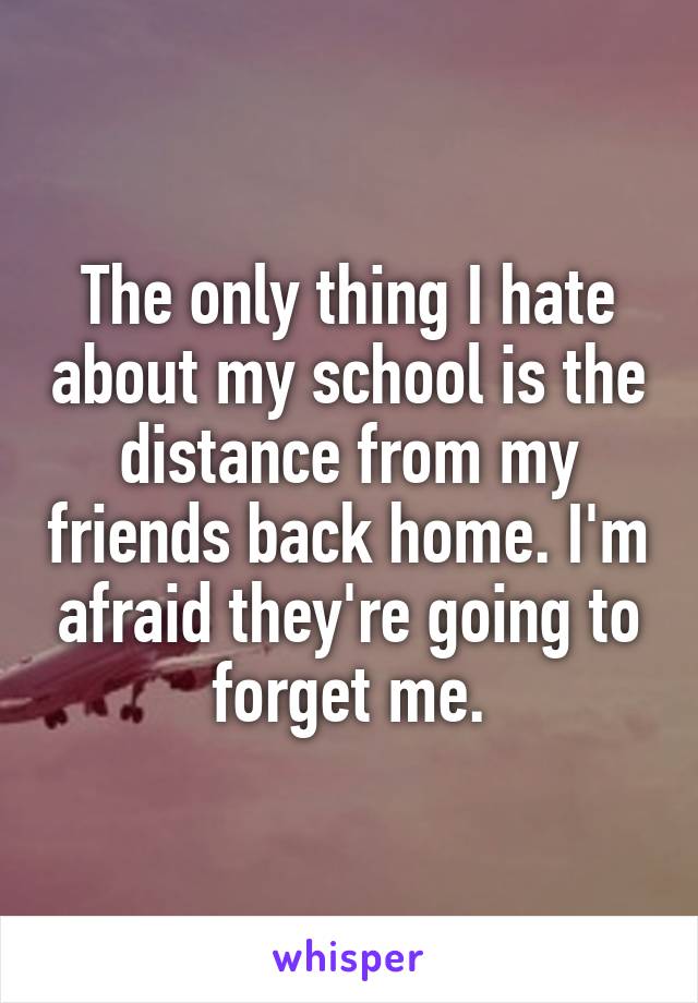 The only thing I hate about my school is the distance from my friends back home. I'm afraid they're going to forget me.