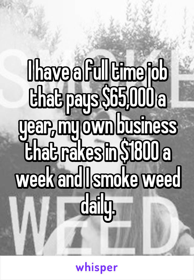 I have a full time job that pays $65,000 a year, my own business that rakes in $1800 a week and I smoke weed daily.