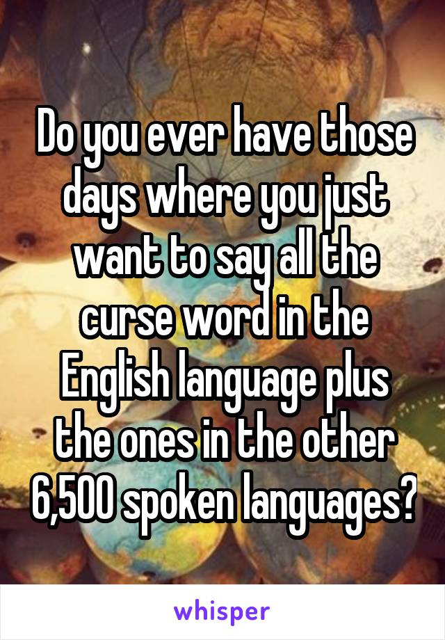 Do you ever have those days where you just want to say all the curse word in the English language plus the ones in the other 6,500 spoken languages?