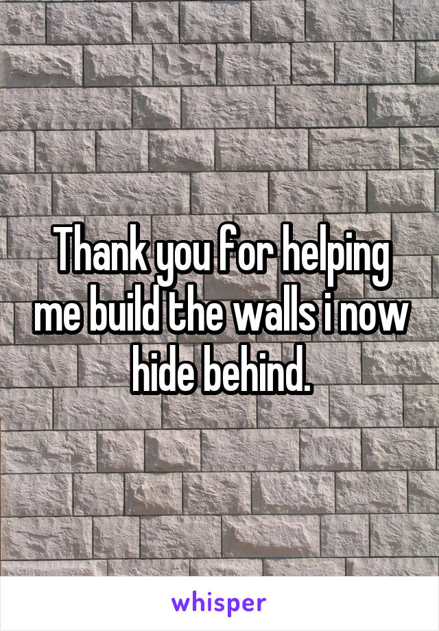 Thank you for helping me build the walls i now hide behind.