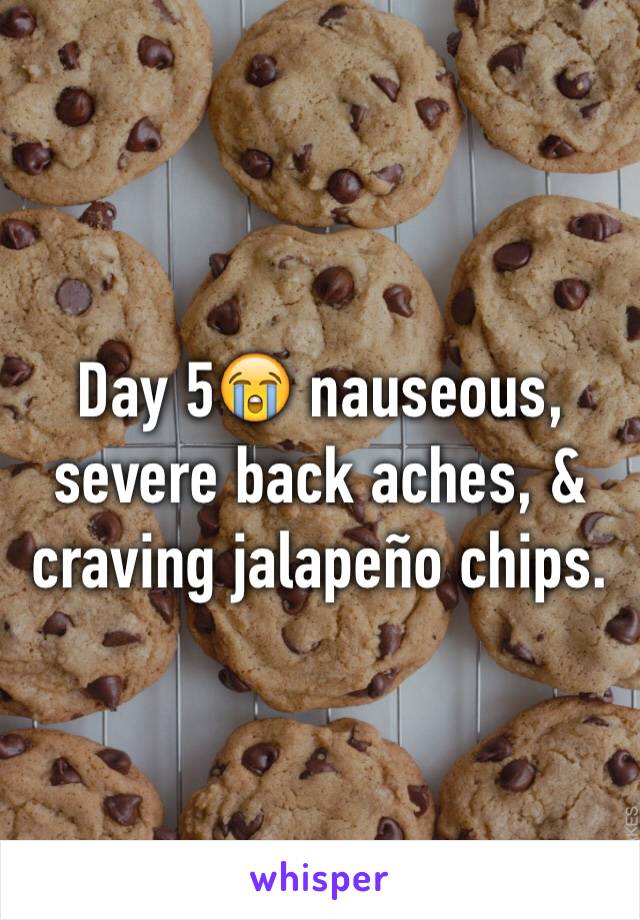 Day 5😭 nauseous, severe back aches, & craving jalapeño chips. 