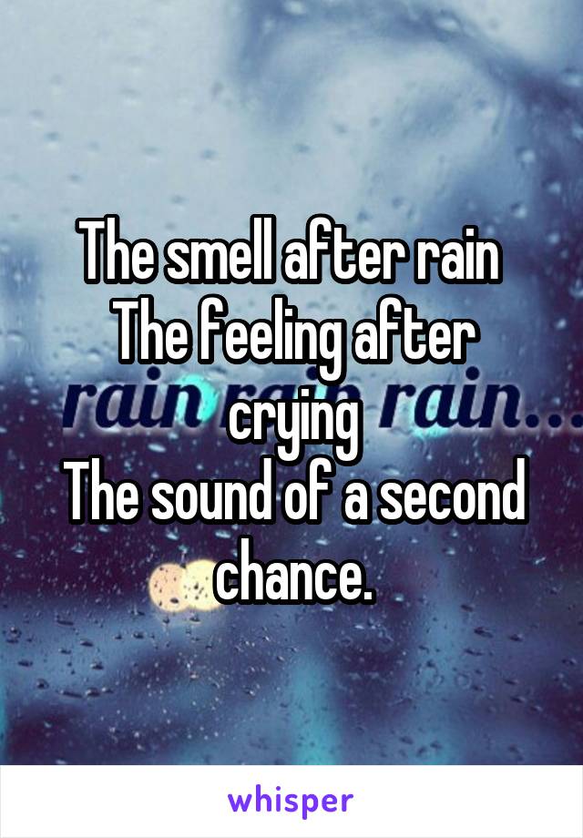 The smell after rain 
The feeling after crying
The sound of a second chance.