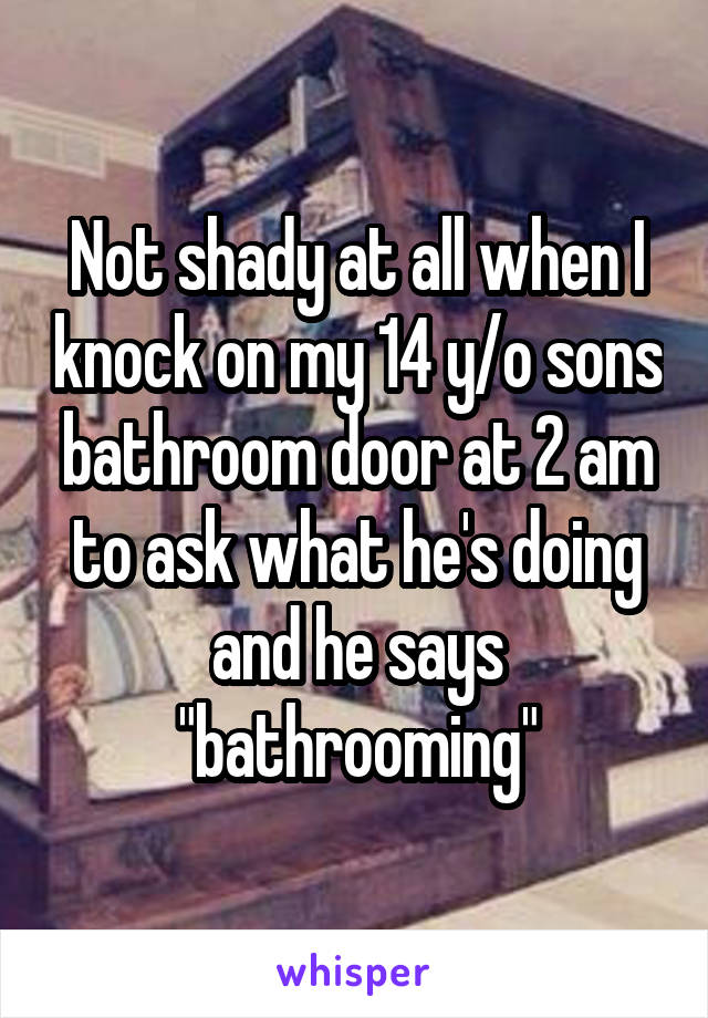 Not shady at all when I knock on my 14 y/o sons bathroom door at 2 am to ask what he's doing and he says "bathrooming"