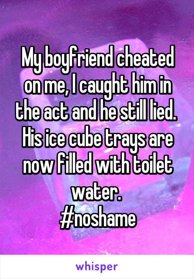 My boyfriend cheated on me, I caught him in the act and he still lied. 
His ice cube trays are now filled with toilet water. 
#noshame