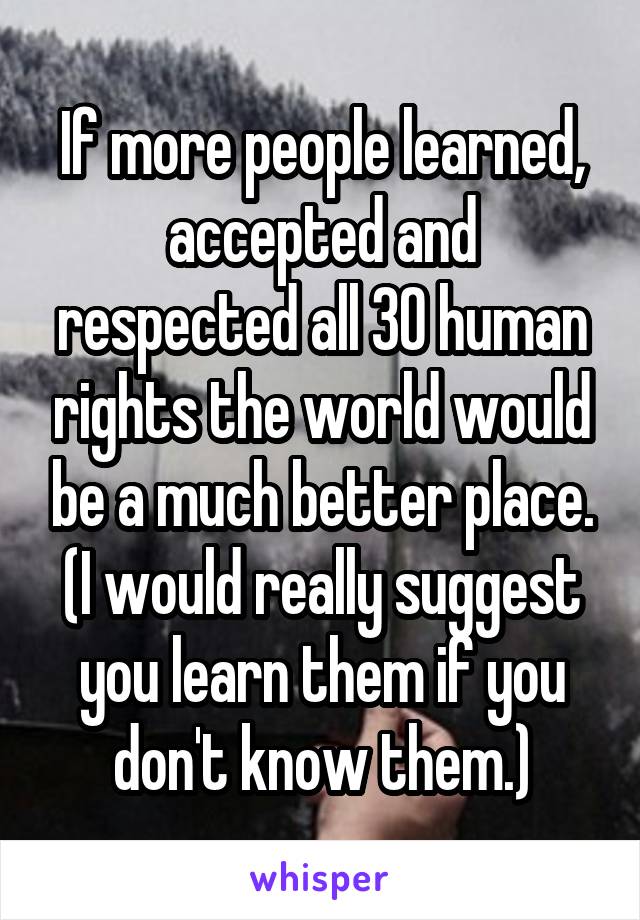 If more people learned, accepted and respected all 30 human rights the world would be a much better place.
(I would really suggest you learn them if you don't know them.)