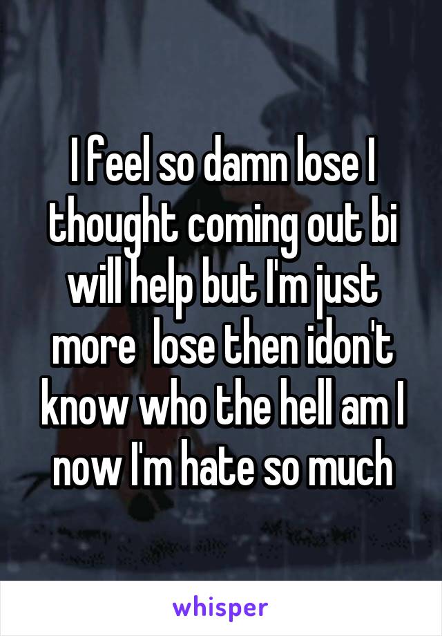 I feel so damn lose I thought coming out bi will help but I'm just more  lose then idon't know who the hell am I now I'm hate so much