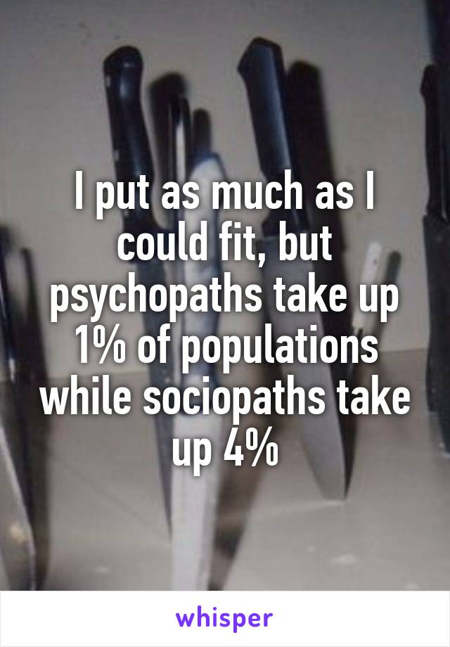 I put as much as I could fit, but psychopaths take up 1% of populations while sociopaths take up 4%