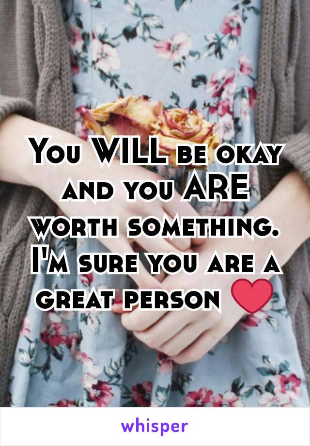 You WILL be okay and you ARE worth something. I'm sure you are a great person ❤