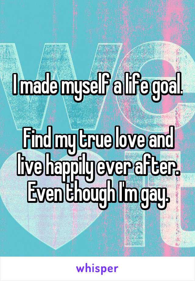 I made myself a life goal.

Find my true love and live happily ever after. Even though I'm gay.