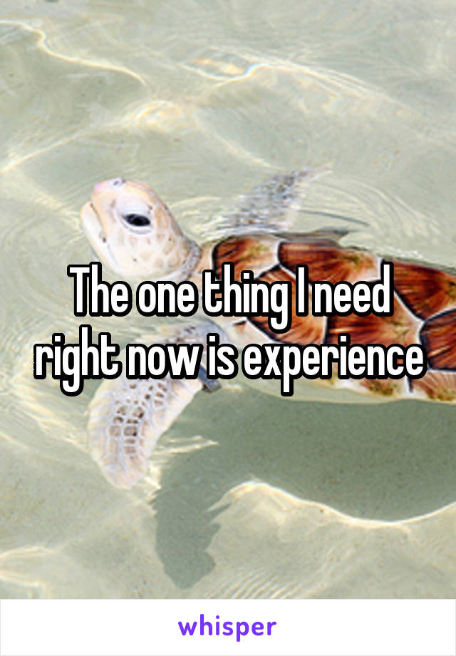 The one thing I need right now is experience