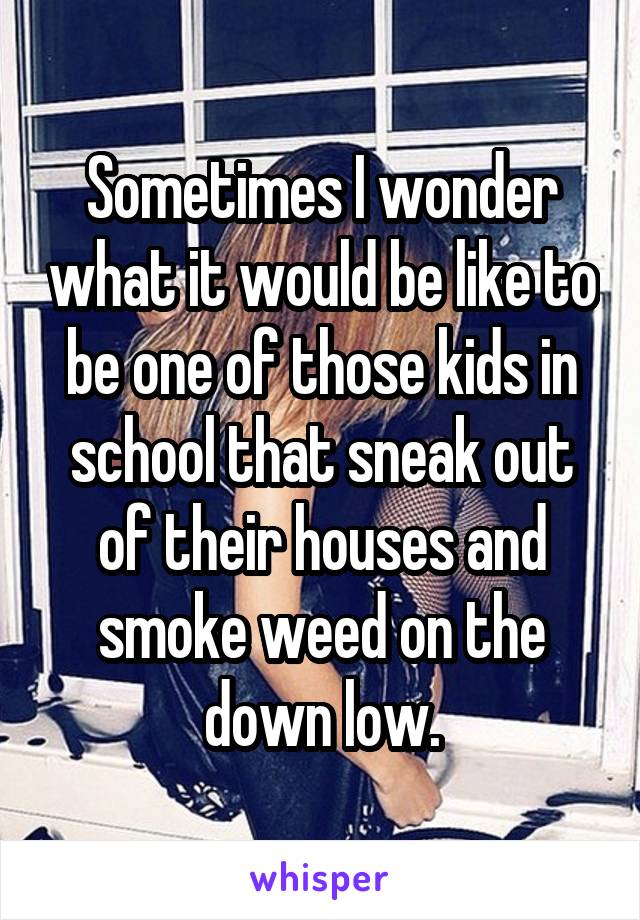 Sometimes I wonder what it would be like to be one of those kids in school that sneak out of their houses and smoke weed on the down low.