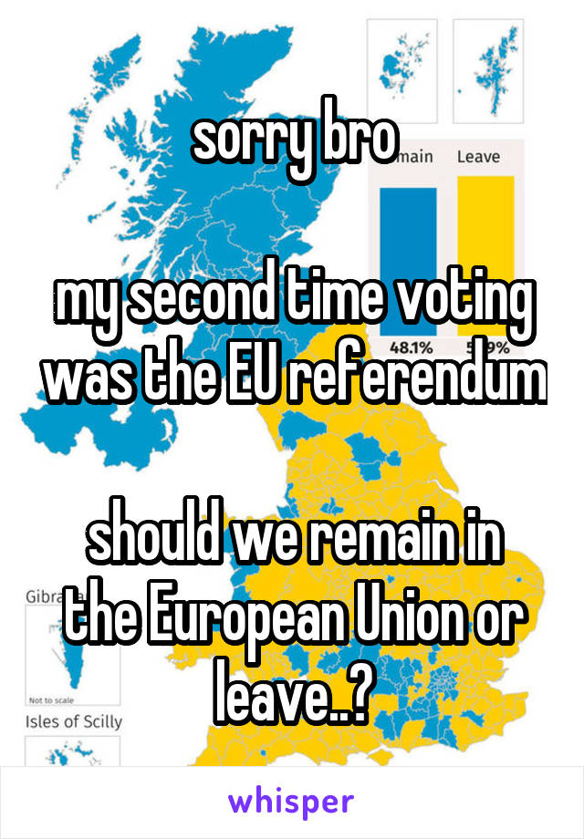 sorry bro

my second time voting was the EU referendum

should we remain in the European Union or leave..?