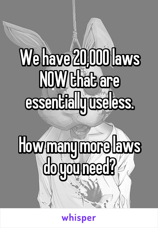 We have 20,000 laws NOW that are essentially useless.

How many more laws do you need?