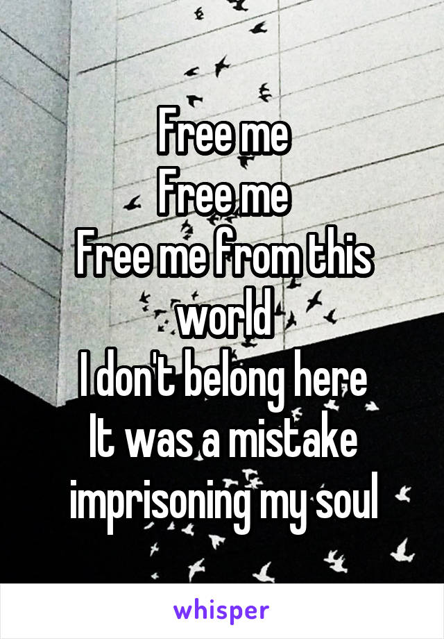 Free me
Free me
Free me from this world
I don't belong here
It was a mistake imprisoning my soul