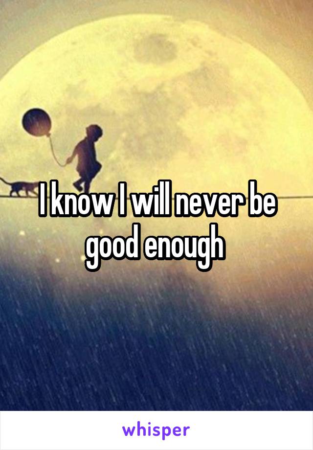 I know I will never be good enough 