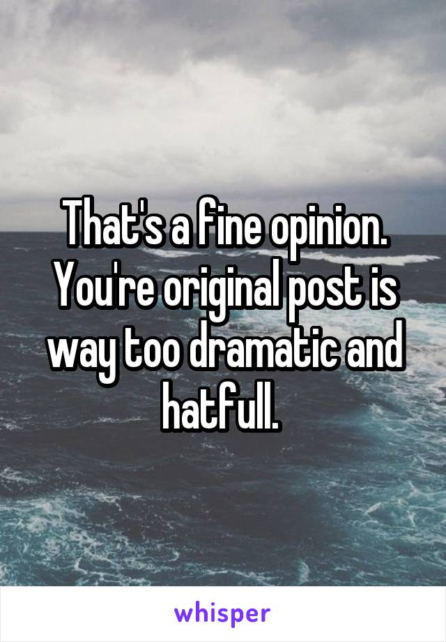 That's a fine opinion. You're original post is way too dramatic and hatfull. 