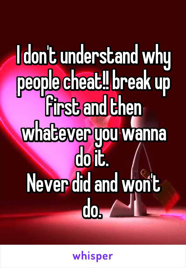 I don't understand why people cheat!! break up first and then whatever you wanna do it. 
Never did and won't do. 