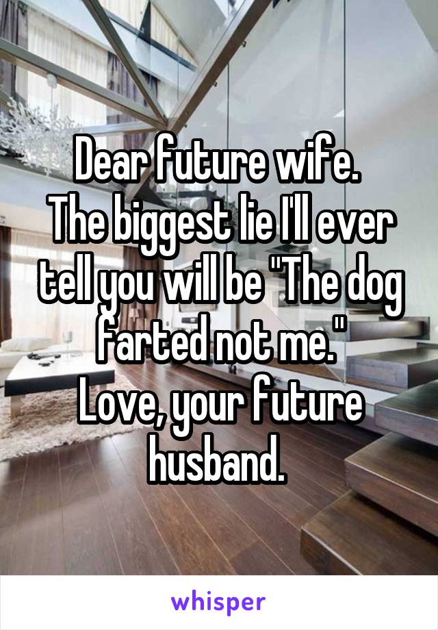 Dear future wife. 
The biggest lie I'll ever tell you will be "The dog farted not me."
Love, your future husband. 