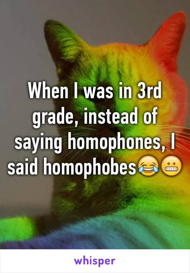 When I was in 3rd grade, instead of saying homophones, I said homophobes😂😬