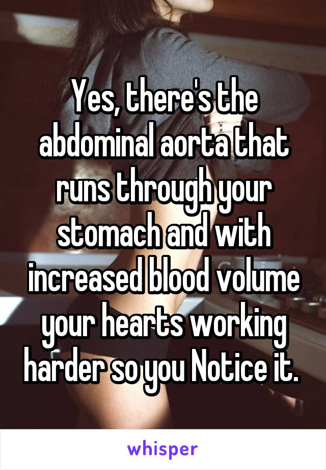 Yes, there's the abdominal aorta that runs through your stomach and with increased blood volume your hearts working harder so you Notice it. 