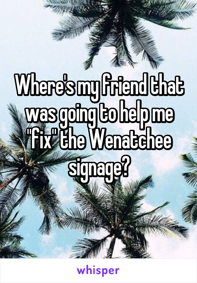 Where's my friend that was going to help me "fix" the Wenatchee signage?
