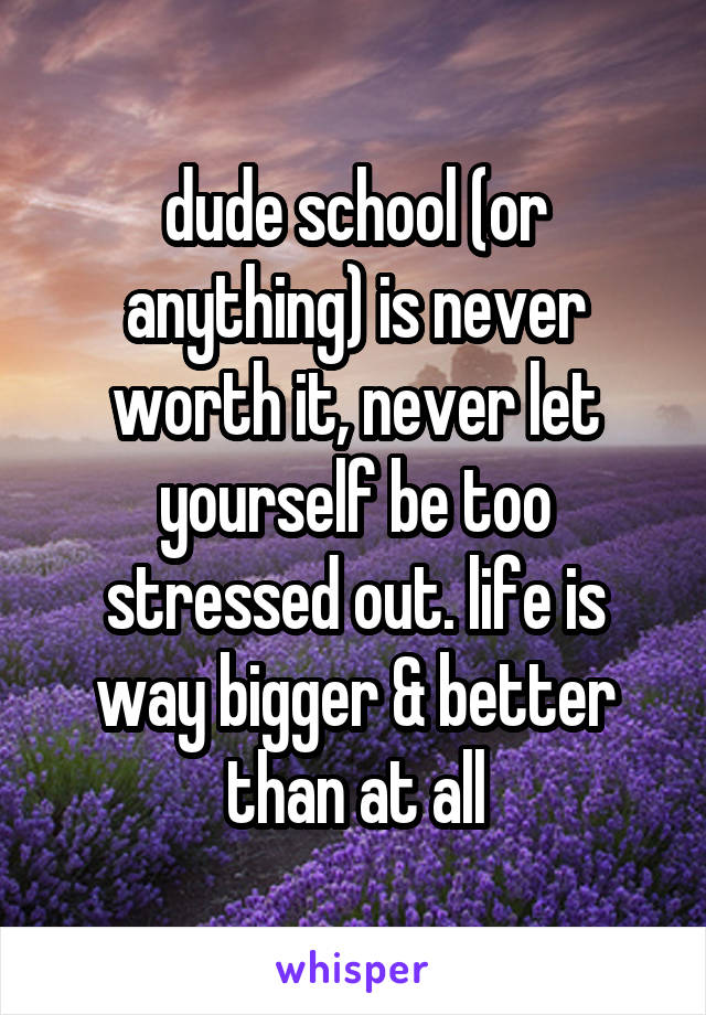 dude school (or anything) is never worth it, never let yourself be too stressed out. life is way bigger & better than at all