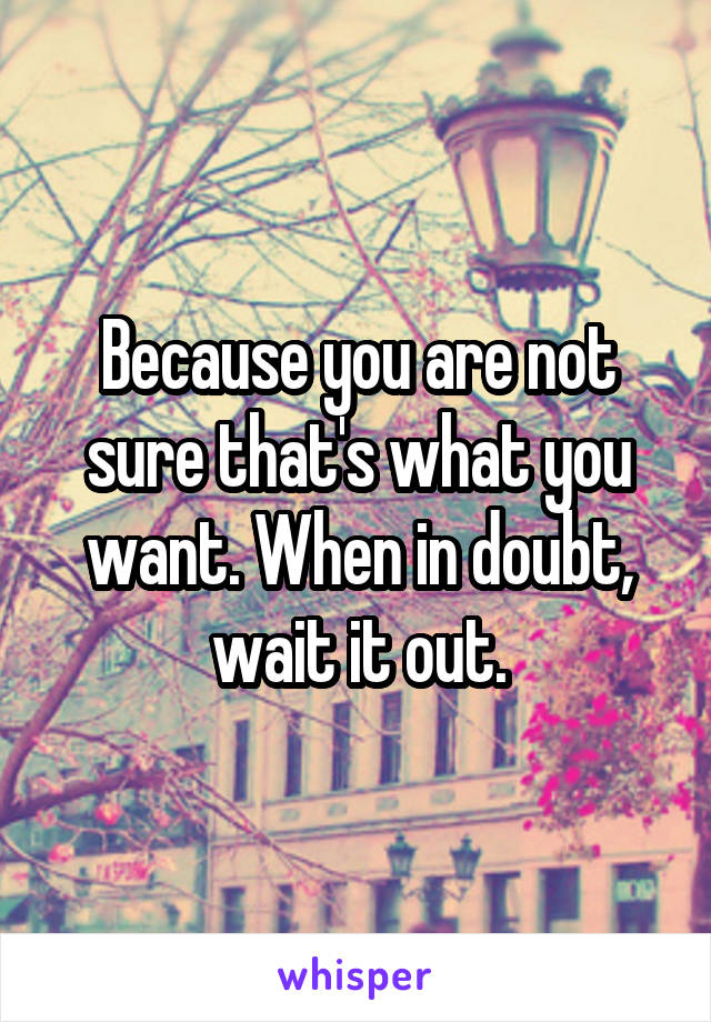 Because you are not sure that's what you want. When in doubt, wait it out.