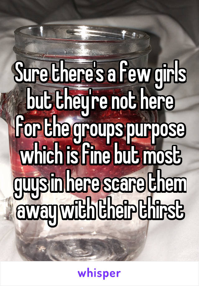 Sure there's a few girls but they're not here for the groups purpose which is fine but most guys in here scare them away with their thirst