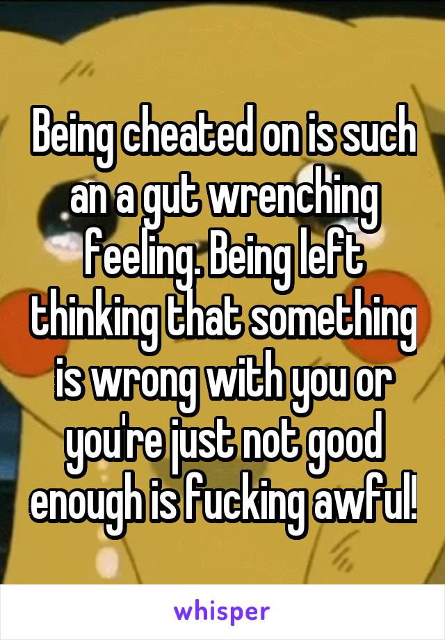 Being cheated on is such an a gut wrenching feeling. Being left thinking that something is wrong with you or you're just not good enough is fucking awful!