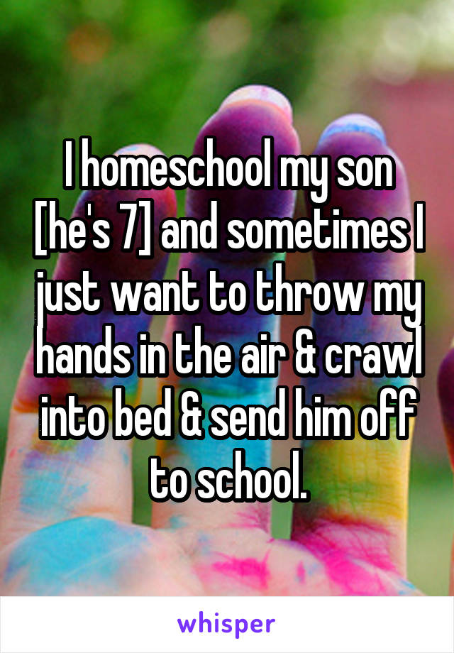 I homeschool my son [he's 7] and sometimes I just want to throw my hands in the air & crawl into bed & send him off to school.