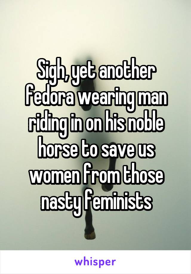 Sigh, yet another fedora wearing man riding in on his noble horse to save us women from those nasty feminists