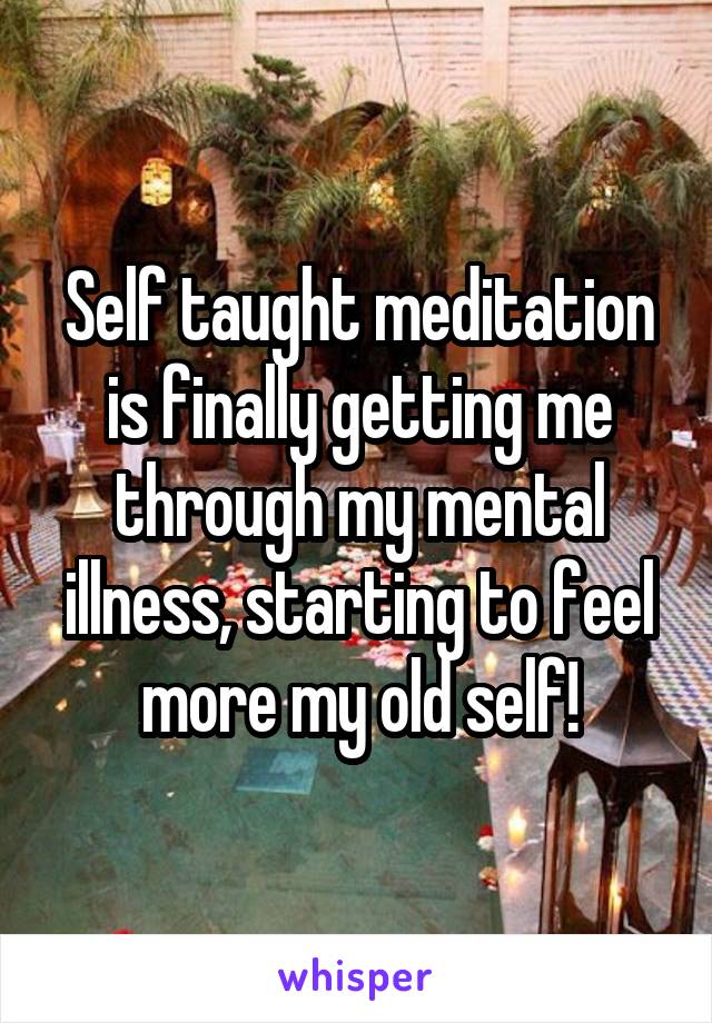 Self taught meditation is finally getting me through my mental illness, starting to feel more my old self!