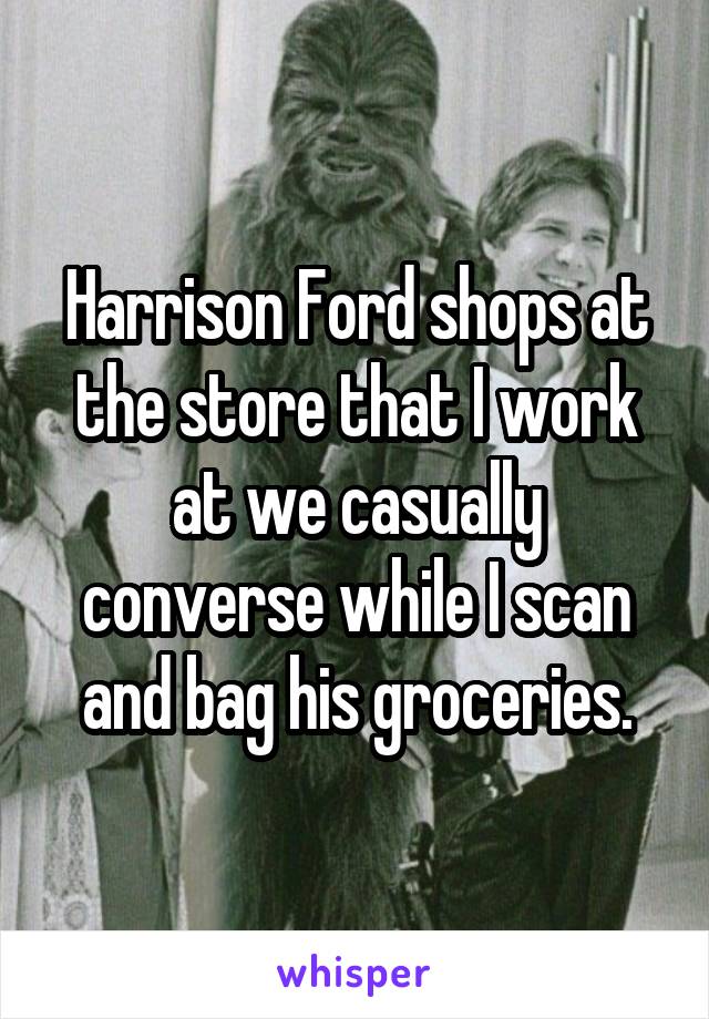 Harrison Ford shops at the store that I work at we casually converse while I scan and bag his groceries.