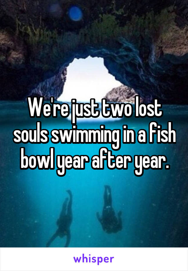We're just two lost souls swimming in a fish bowl year after year.