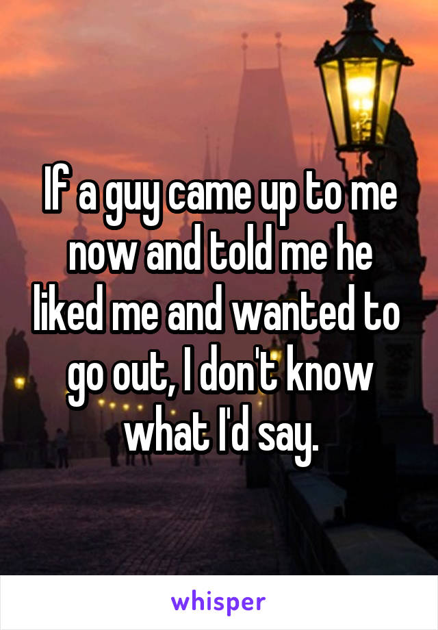 If a guy came up to me now and told me he liked me and wanted to  go out, I don't know what I'd say.