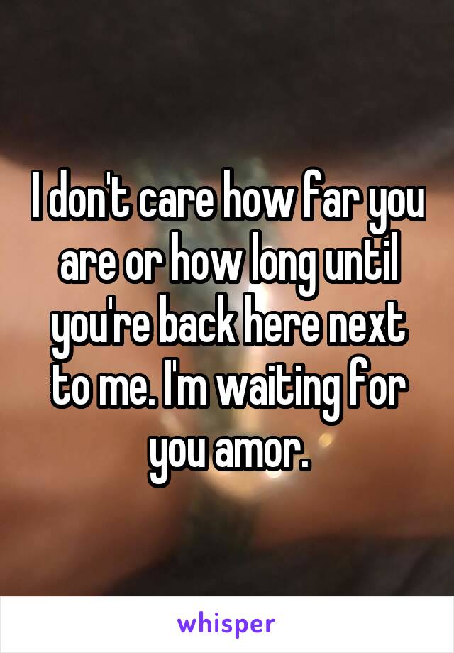 I don't care how far you are or how long until you're back here next to me. I'm waiting for you amor.