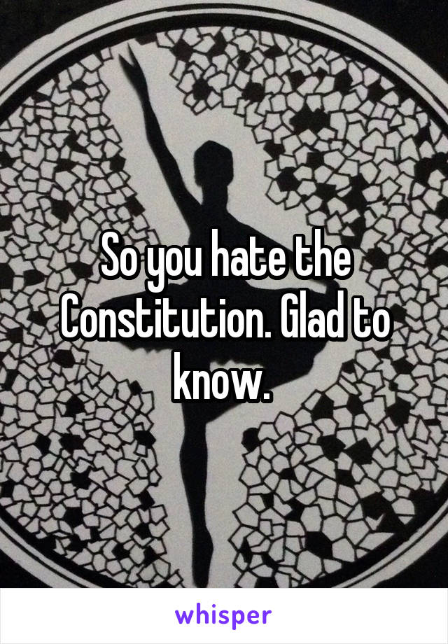 So you hate the Constitution. Glad to know. 