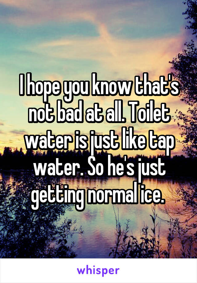 I hope you know that's not bad at all. Toilet water is just like tap water. So he's just getting normal ice. 