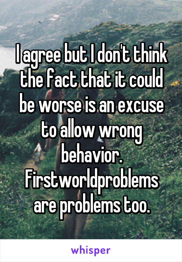 I agree but I don't think the fact that it could be worse is an excuse to allow wrong behavior. Firstworldproblems are problems too.