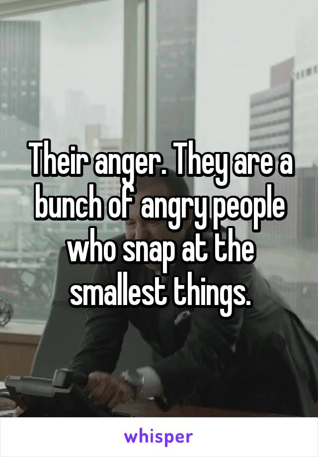 Their anger. They are a bunch of angry people who snap at the smallest things.
