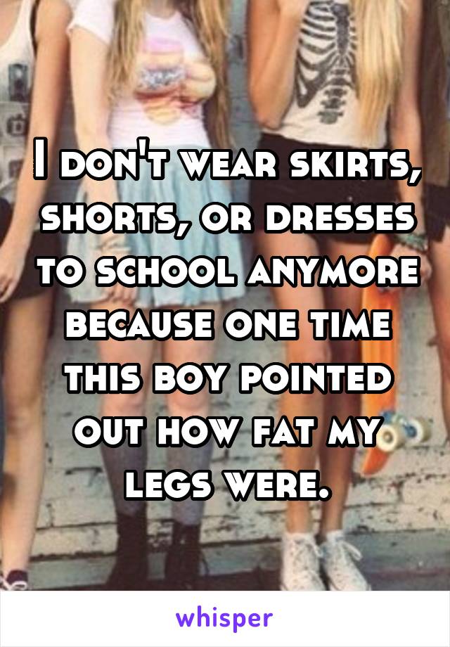 I don't wear skirts, shorts, or dresses to school anymore because one time this boy pointed out how fat my legs were.