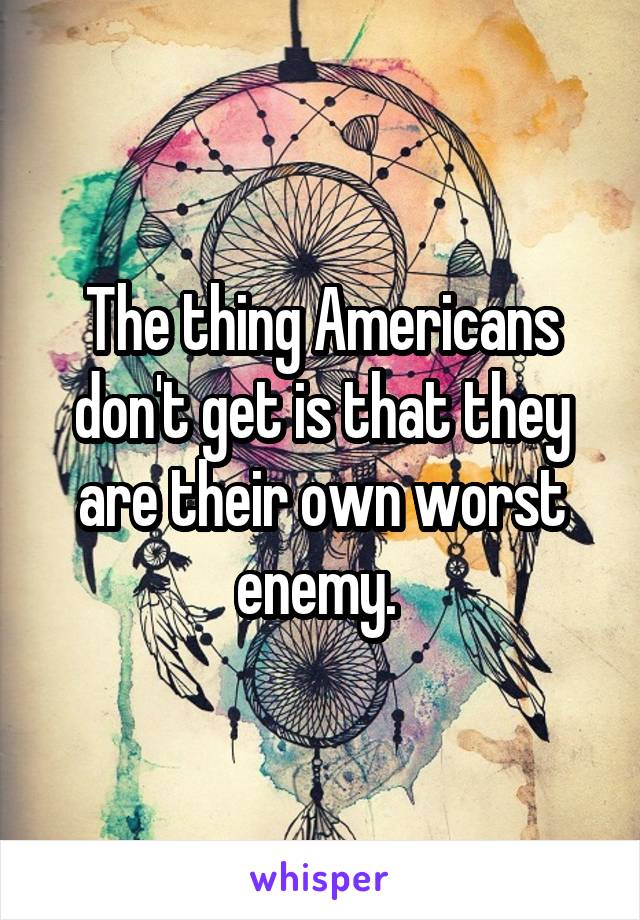 The thing Americans don't get is that they are their own worst enemy. 